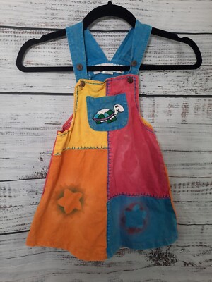 Funky Threads Girl's 2-3 Years Multicolor Turtle Embroidery Patchwork Vintage