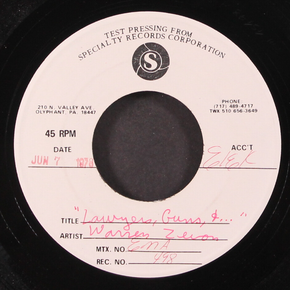 WARREN ZEVON lawyers, guns and money / blank ASYLUM 7" Single 45 RPM