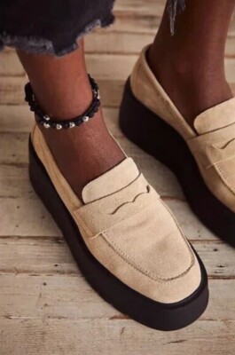 Free People Nico Wildleder Plateau Halbschuhe beige Gr. 37 / 4 MUSTER
