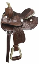 7" Mini Horse/Pony Saddle w/ Floral Tooled Leather  Engraved Silver Conchos 
