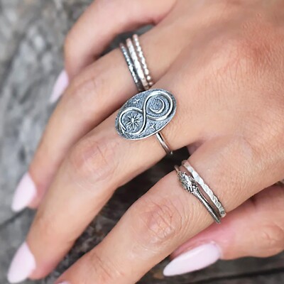 Unendlichkeit Symbol Ring Schlangenring Silber Schlangenring Sonne und Mond Ouroboros Ring