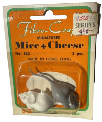 Mini Dollhouse 2 Mice and Cheese Fibre-Craft Miniatures NOS Vintage NIP