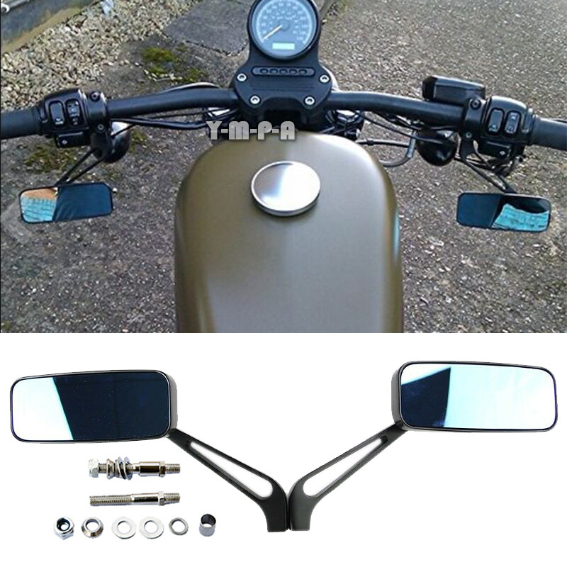 PAIR BLACK RECTANGLE MOTORCYCLE SIDE MIRROR FOR HARLEY DAVIDSON 48