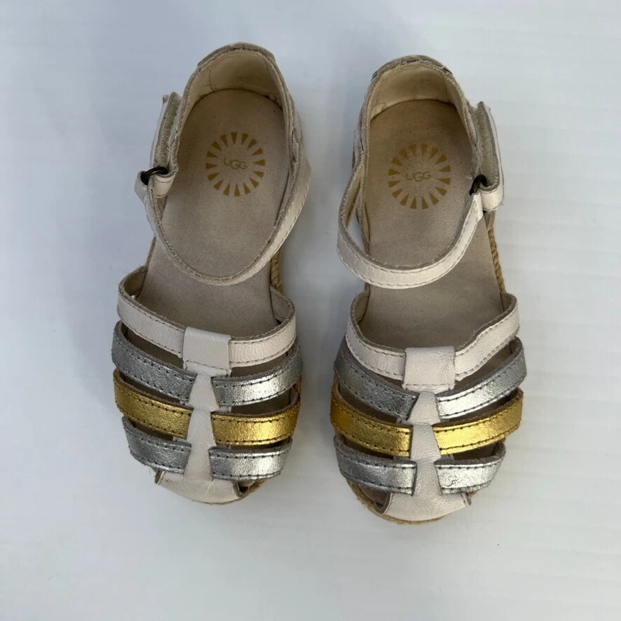 Ugg Shoe Girl 8 Toddler Josiah Espadrille Ankle Strap Gold Silver Metallic Ex - Image 3 of 4