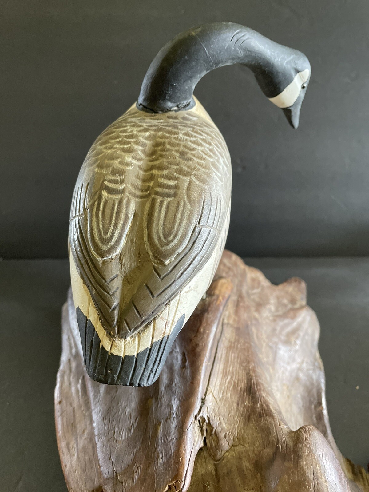 Hand Carved Canada Goose Figure on Driftwood Maine Estate 10x17 Geese