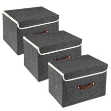 3 Pack Collapsible Storage Boxes Washable Fabric Bins Lids 14.9x9.8x9.8 Inch