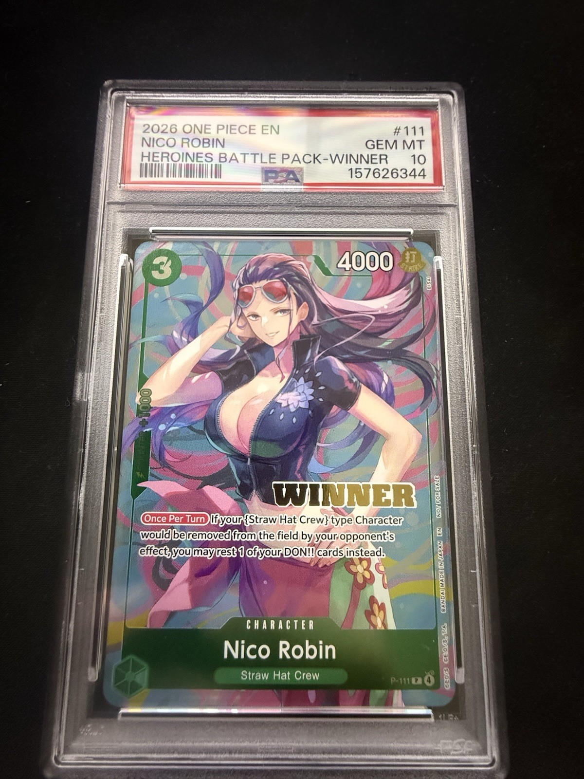 2026 Bandai One Piece TCG Nico Robin P-111 Heroines Pack Winner Foil PSA 10