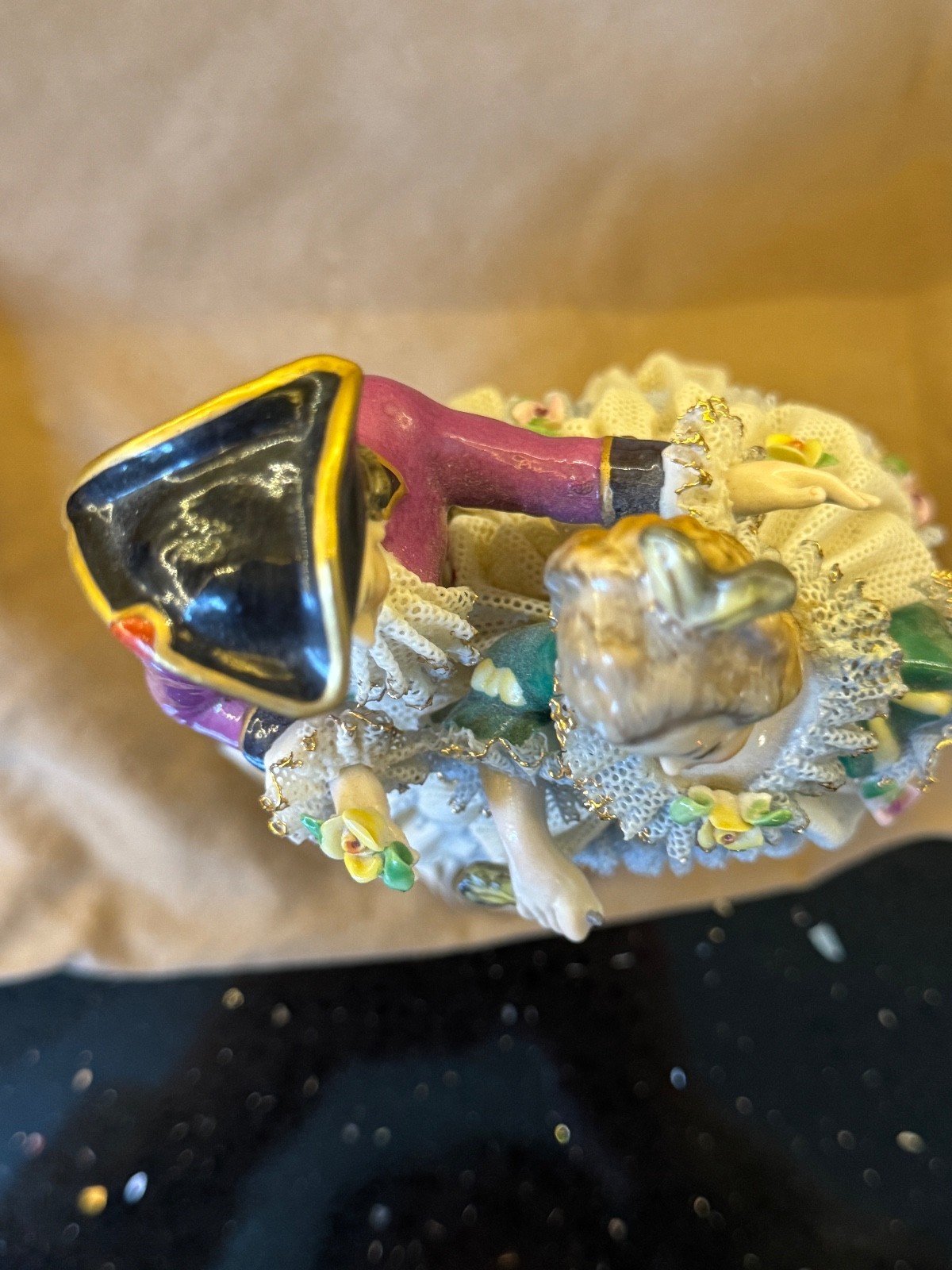 Vintage Dresden Art Germany Porcelain Lace Figurine Hand Painted Rococo Style