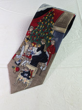 Vintage Christmas Necktie Victorian Family Santa On Roof 100% Silk Made in USA