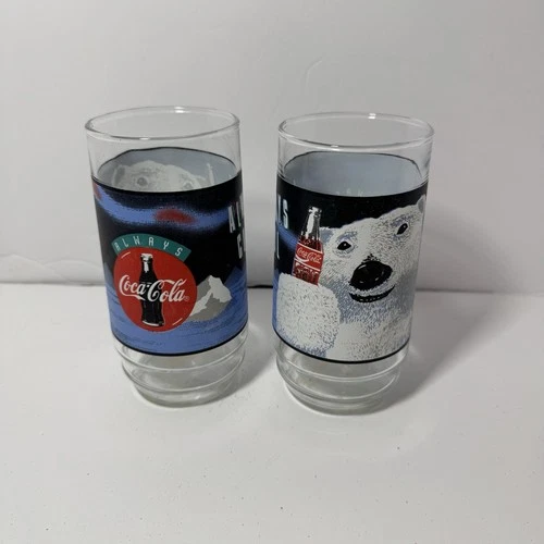 Vintage 1995 Coca Cola Polar Bear "Always Cool" 16 oz Glass Cup (Lot of 4)