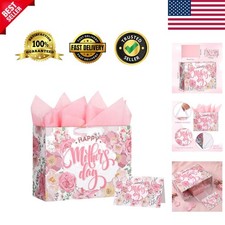 All-in-One 14.5" Floral Mother's Day Gift Bag with Tissue  Greeting Card