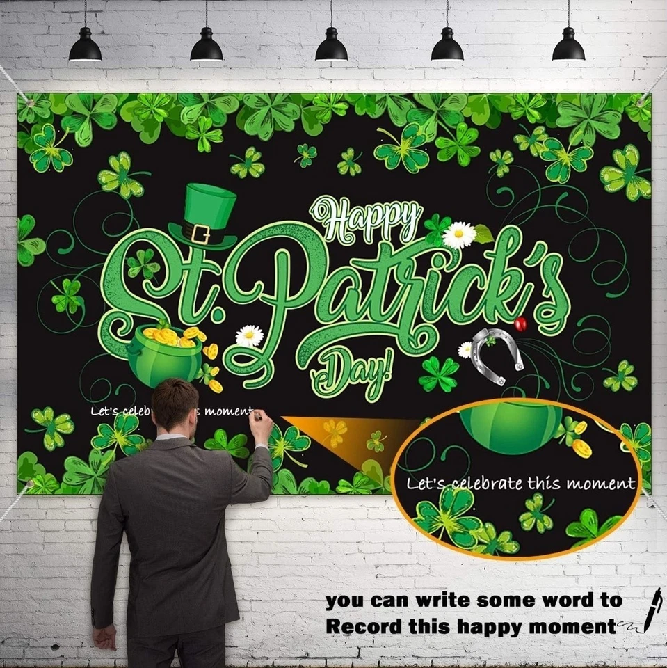 Feliz Día de San Patricio Decoraciones, Trébol Verde Tela Grande 70.8 x 43.3 pulgadas Foto 4 de 4
