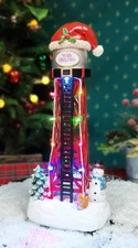 Water Tower Christmas Village 12”H LED Decoration with Santa Hat Lighted Holi...