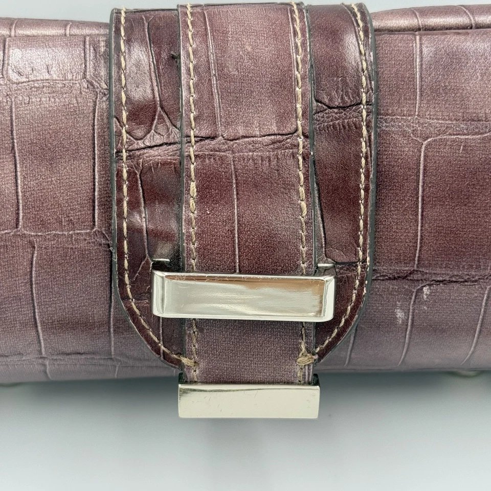 Liz Claiborne Faux Croc Barrel Bag Burgundy Chain Strap Clutch Purse Y2K Glam - Image 3 of 4