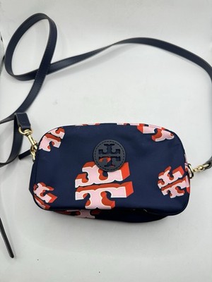 Tory Burch Crazy Logo Allover Print Crossbody In Nylon Women Blue One Size