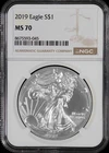 2019 $1 American Silver Eagle NGC MS70 Brown Label