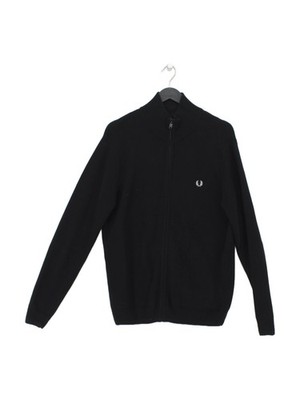 Fred Perry Men's Cardigan M Black 100% Wool Collared Cardigan