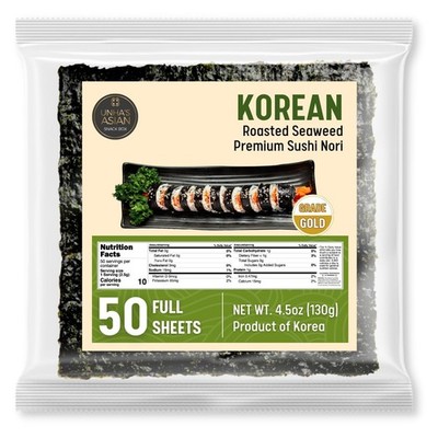 Premium sushi nori, gold grade roasted seaweed sheets, 50 full sheets in rese...