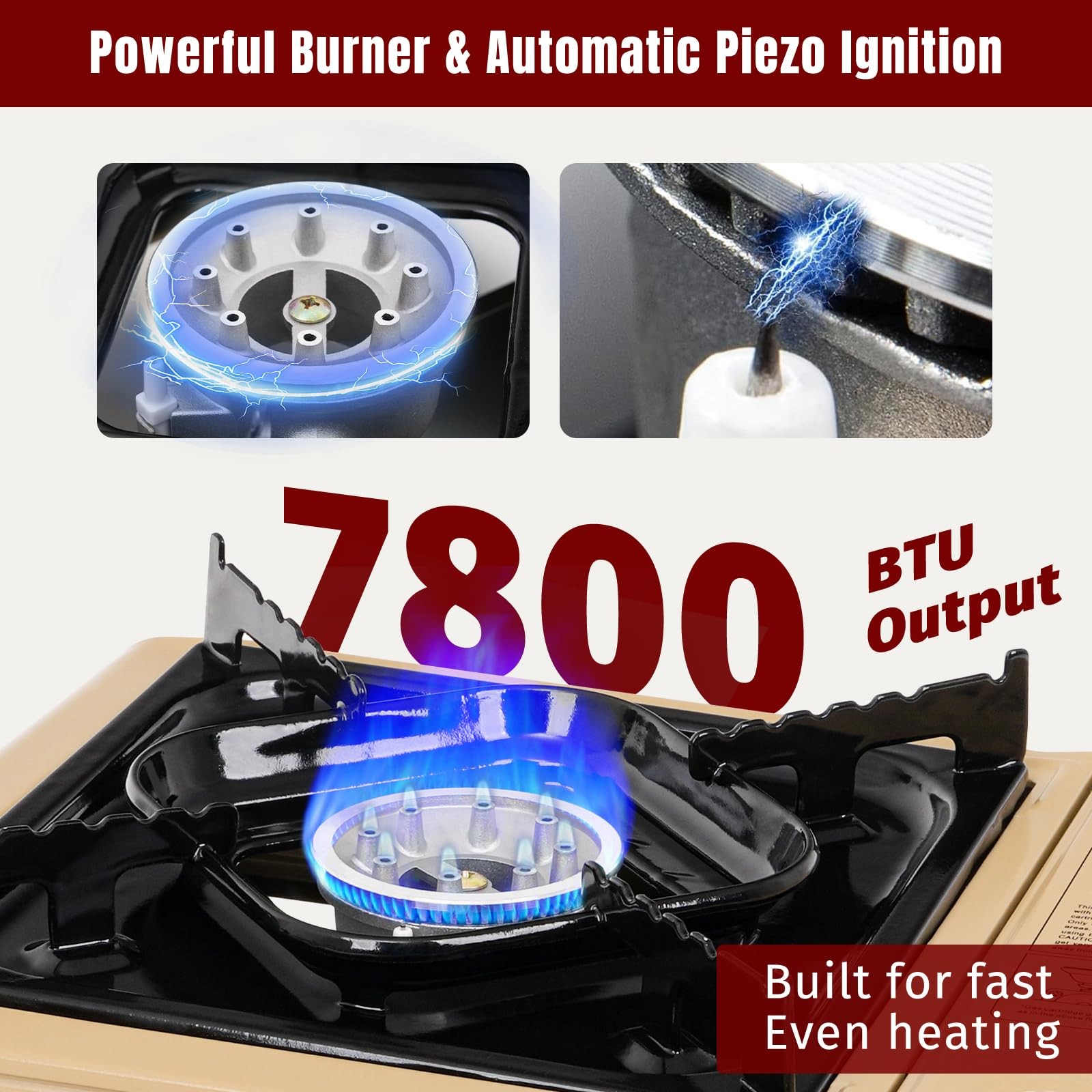 Dual Fuel Stove Portable Camping Stove w/Case+Wind Guard+26" Propane Hose, Khaki