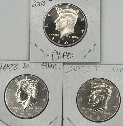 2003 P D S Kennedy Half Dollar ~ Proof and 2 B.U. ~ 3 Coin Set