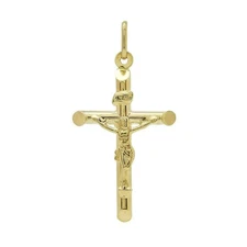 14k Yellow Gold Jesus Crucifix Cross Religious Pendant INRI 1.6"
