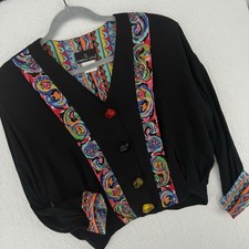 Carole Little Vintage Cropped Jacket Women  s 6 Artsy Gem Button Long Sleeve