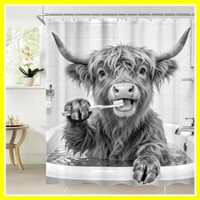 Funny Highland Cow Farmhouse Shower Curtain Cattle Rustic 60Wx72L Inch Coun...