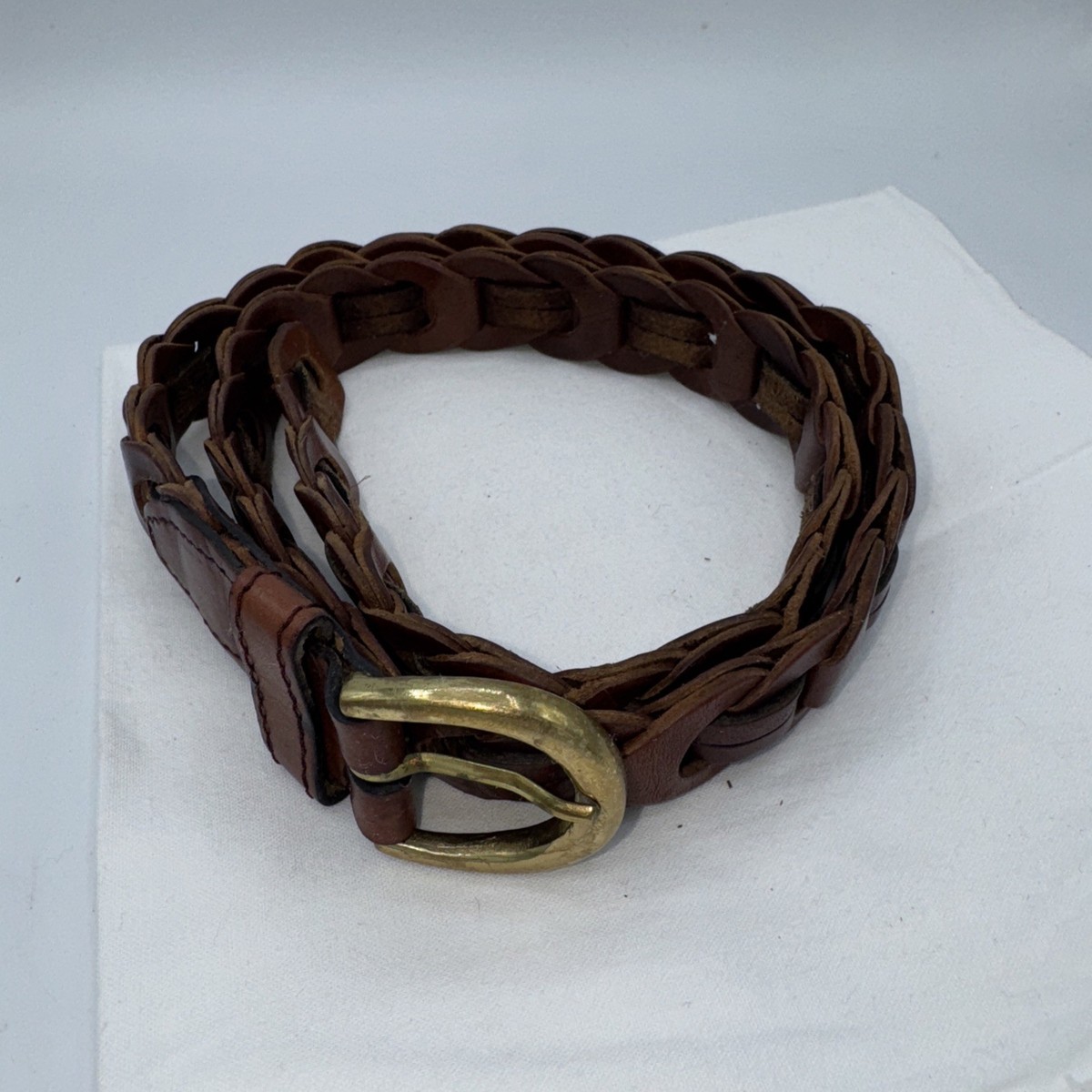 VTG Aimee Lynn Brown Woven Leather Belt With Solid Brass  display picture 3