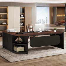 L-Shaped Office Desk, 81-Inch Large Executive Desk with Drawers and File Cabinet