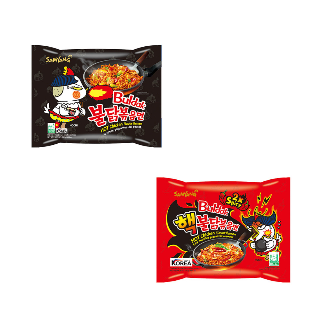 12xSamyang Buldak Ramen Nudelbox Chicken Flavor 6x Buldak Spicy & 6x Extra Spicy