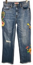 JOHNNY WAS Campana Cropped Straight Relaxed Fit Fray Hem Jeans Sz 26 Embroidered