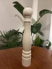 Vintage French Wooden White Glossy Salt Mill Pepper Grinder VGC 40cm Tall