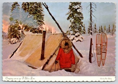 Eskimo Tent Camp 59 Below Zero Rifle Case Snow Shoes AK Postcard UNP 4x6 ACE