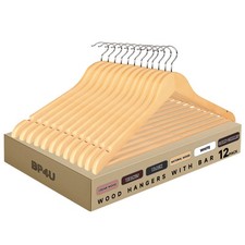 BP4U Wooden Clothes Hangers w/Pants Bar for Suits/Coats/Dress/Jackets/Dresses