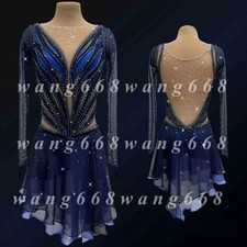 Professional ice figure skating competition dress custom blue dyeing handmade
