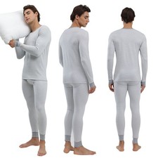 Men Thermal Underwear Set Knit Slim Fit Stylish Warm Winter Base Layer Gray XXXL