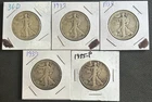 [Lot of 5] WALKING LIBERTY HALF DOLLARS .50  90% Silver $2.50 Face Value