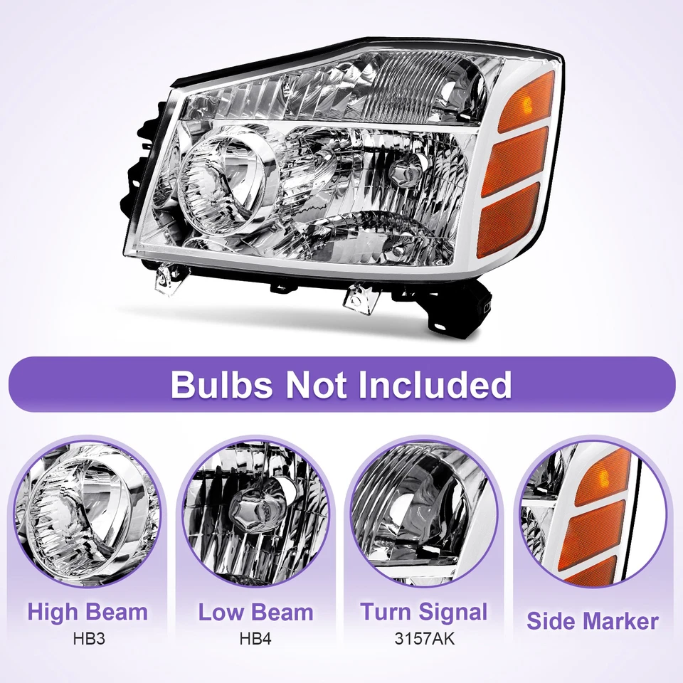 For 2004-2015 Nissan Titan Chrome Housing Headlights and Tail Lights LH RH - Image 4 of 4