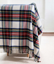 Classic TARTAN PLAID- 100 MERINO WOOL Throw Blanket w Fringe 54"X62"- NEW W TAG
