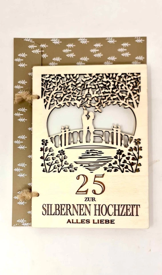 Amore Eterno: Biglietto Di Anniversario in Legno per Matrimonio D'Argento per 25 - Immagine 2 di 4