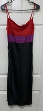 Satiny Spaghetti Strap Dress By Express Sz XS NWT Black Red Side Zipper