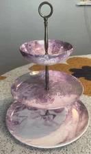 Vintage MCM Santa Anita Ware Pink Mist Three Tier Serving Tray