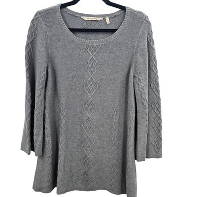 Soft Surroundings Sweater Womens Small Gray Tunic Cable Knit Scoop Neck