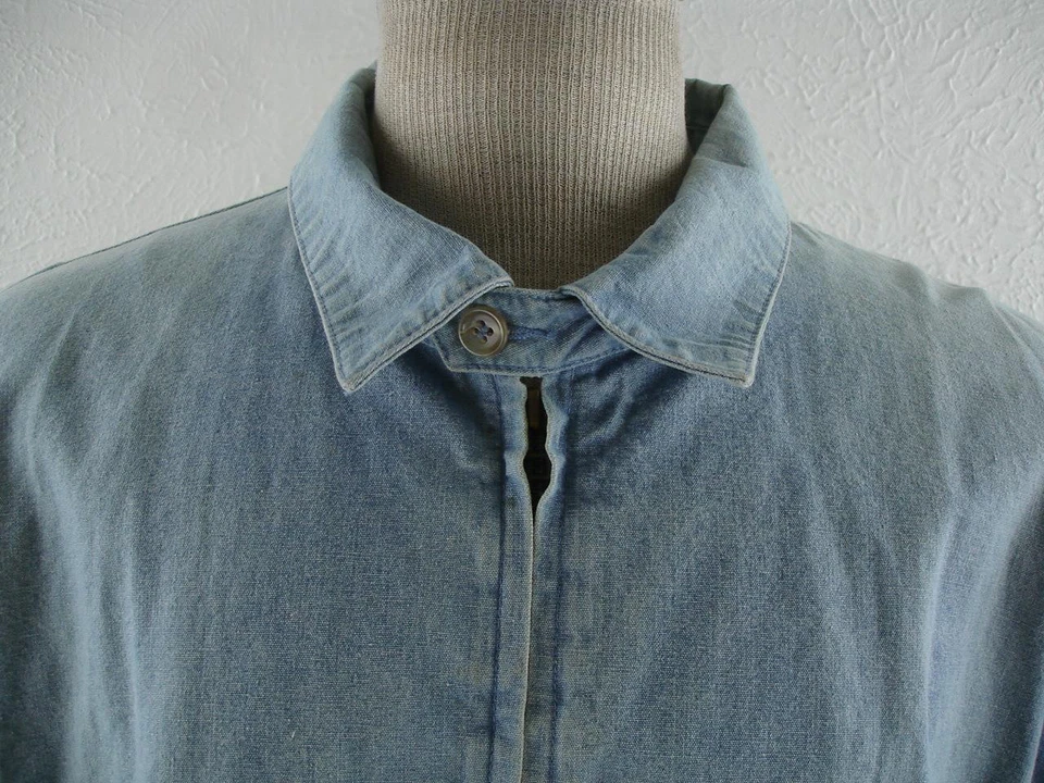 Men's XL Vtg 1980's Eddie Bauer Preppy Chambray Blue Jacket Cotton Madras Lining - Image 3 of 4