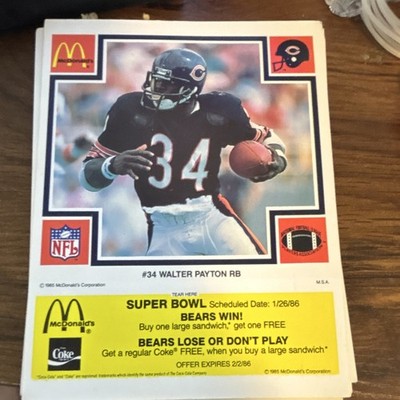 McDonald's 1985 Chicago Bears Special Edition 32-Card NFL Lot Walter Payton
