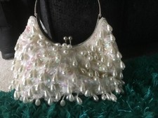 PEARL TEARDROP HANDBAG BRIDAL PURSE PROM PARTY SEQUIN CLUTCH