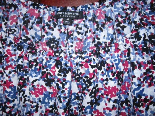 Jones NY Signature Sz M Top Blouse Shirt Artsy Polka Dot Print 3/4 Sleeve Flowy - Picture 3 of 3