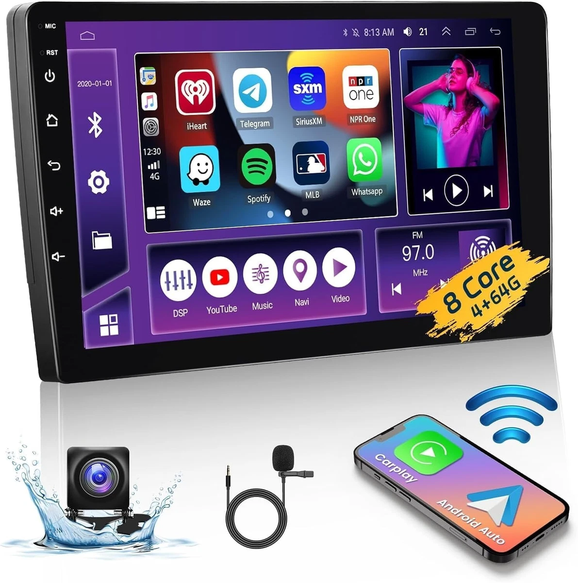 2G&64G 9 Autoradio Android per Ford Transit 2009-2016/Ford Focus 2005-2008 con Carplay Android Auto,Touchscreen Bluetooth HIFI/RDS/FM Radio+Wifi Navi/ Telecamera posteriore AHD/CANBUS