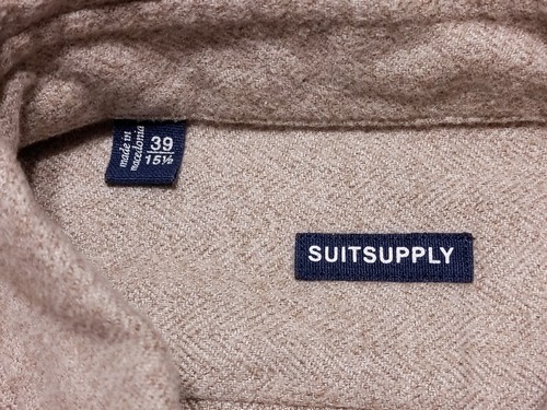 SUITSUPPLY Tessitura Monti Malmo Long Sleeve Shirt Beige Tweed 15.5 34/35 Slim - Picture 3 of 9