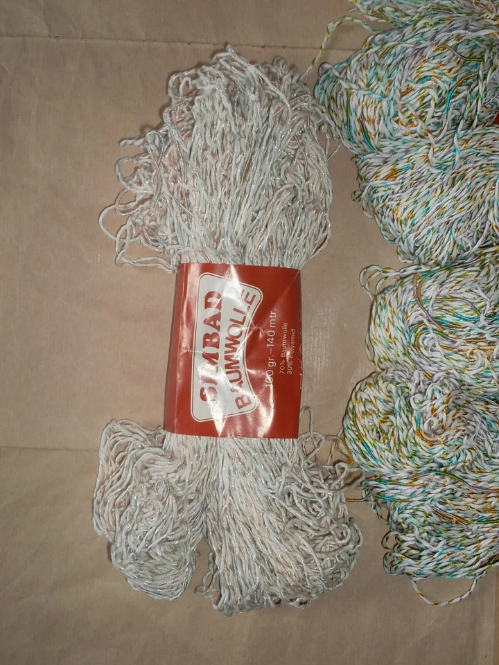 NEU 6 Knäule Garn Strickgarn Marke Hartmuth Wolle Baumwolle weiß + bunter Faden - Bild 4 von 4